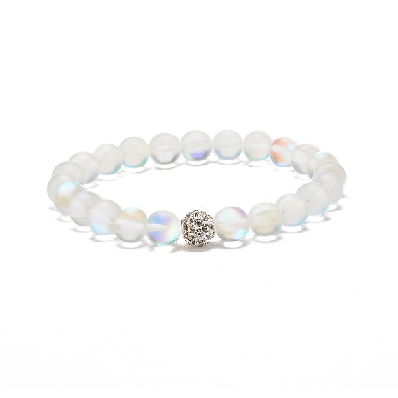 Эластичный круглый браслет из синтетического лунного камня с бусинами и стразами, украшения из драгоценных камней для женщин
