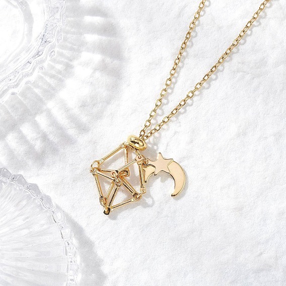 304 Пустой мешочек из нержавеющей стали в виде звезды и луны, подвеска, ожерелье из цепочки и кабеля, с ползунками