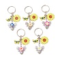 Брелки из сплава эмали, с бусинами ручной работы из полимерной глины и разъемными железными брелоками., цветок с пчелами, платина