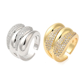 Multi-layer Brass Micro Pave Clear Cubic Zirconia Open Cuff Rings for Women