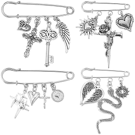 4 шт. 4 стилей 304 броши из нержавеющей стали, Сплав с подвесками