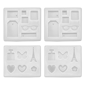 4Pcs 2 Style Pendant Silicone Molds, Resin Casting Molds, For UV Resin, Epoxy Resin Jewelry Making, Rectangle with Mixed Shapes
