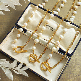Chic and Stylish Titanium Steel Pearl Jewelry Set for Women