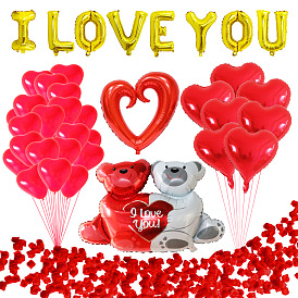 Heart & Bear & Word I Love You Valentine's Day Theme Balloons Set, Including Latex Balloons and Aluminium Film Balloons, for Party Festival Home Decorations