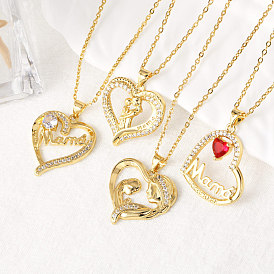 Подвеска в виде сердца из латуни с прозрачными кубическими циркониями в виде сердца, подарок на День матери.