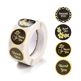 1 Inch Self-Adhesive Stickers, Roll Sticker, Flat Round with Flowers & Word Thank You, for Party Decorative Presents