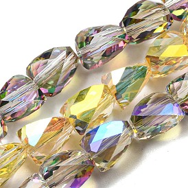 Transparent Electroplate Glass Beads Strands, Half Rainbow Plated, Faceted, Triangle