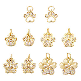 10 шт. 5 стили стойка покрытие латунь микропаве кубические циркониевые подвески, с целью перехода в кольце, долговечный, без кадмия и без свинца, оберег в виде собачьей лапы