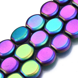 Electroplate Opaque Glass Beads Strands, Two Tone, Oval