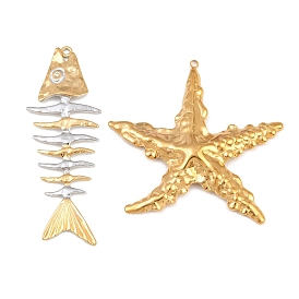 304 en acier inoxydable gros pendentifs, breloques en forme d'étoile de mer/arête de poisson