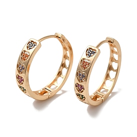 Brass Micro Pave Colorful Cubic Zirconia Hoop Earrings, Heart