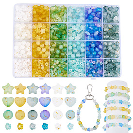 1410 шт. 24 цветные матовые прозрачные акриловые бусины, с золотой фольгой и блестящими бусинами, разнообразные