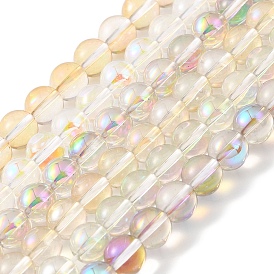 Transparent Electroplate Glass Beads Strands, Pearl Luster Plated, Round