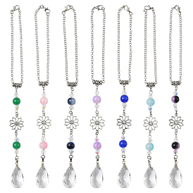 7шт. 7цвета, подвесные украшения в виде капель из сплава и стекла в форме цветка для автомобиля, с медными цепями