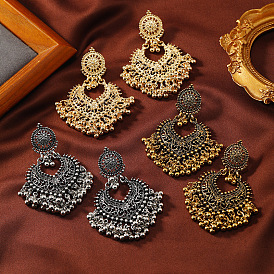 Серьги-люстры из сплава в богемном этническом стиле, плоский круг со слезой