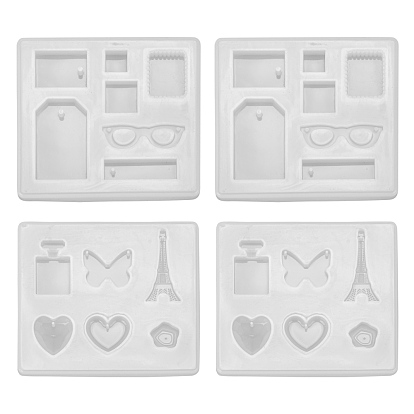 4Pcs 2 Style Pendant Silicone Molds, Resin Casting Molds, For UV Resin, Epoxy Resin Jewelry Making, Rectangle with Mixed Shapes