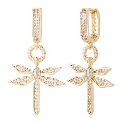 1пара элегантных серег-колец в виде стрекоз из латуни с прозрачным кубическим цирконием