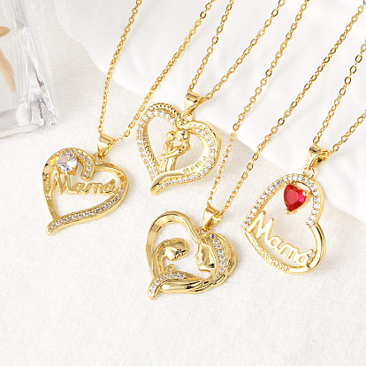 Подвеска в виде сердца из латуни с прозрачными кубическими циркониями в виде сердца, подарок на День матери.