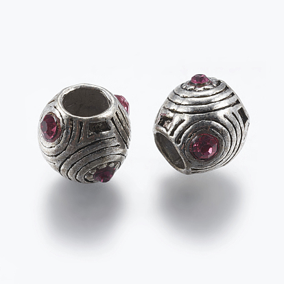 Alloy European Bead, Large Hole Beads, with Rhinestone, Oval