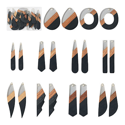 20шт 10 стили подвески из смолы и орехового дерева, пончик, капля и прямоугольник, разнообразные