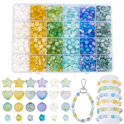 1410 шт. 24 цветные матовые прозрачные акриловые бусины, с золотой фольгой и блестящими бусинами, разнообразные