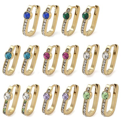 304 из нержавеющей стали овальные серьги обруча, со стразами, реальный 14 k позолоченный, ионное покрытие (ip)