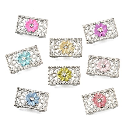 Латунный хрустальный стразы прямоугольник с цветочными многорядными звеньями, Эмаль стиле, без кадмия и без свинца, стойки покрытие, платина