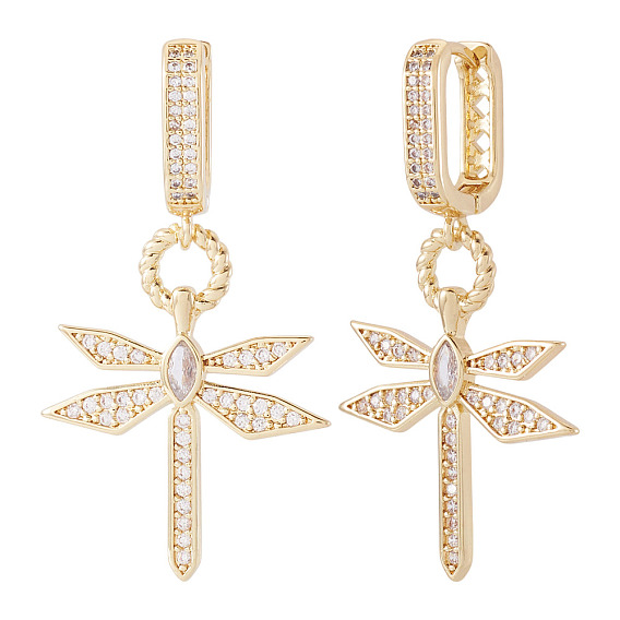 1пара элегантных серег-колец в виде стрекоз из латуни с прозрачным кубическим цирконием