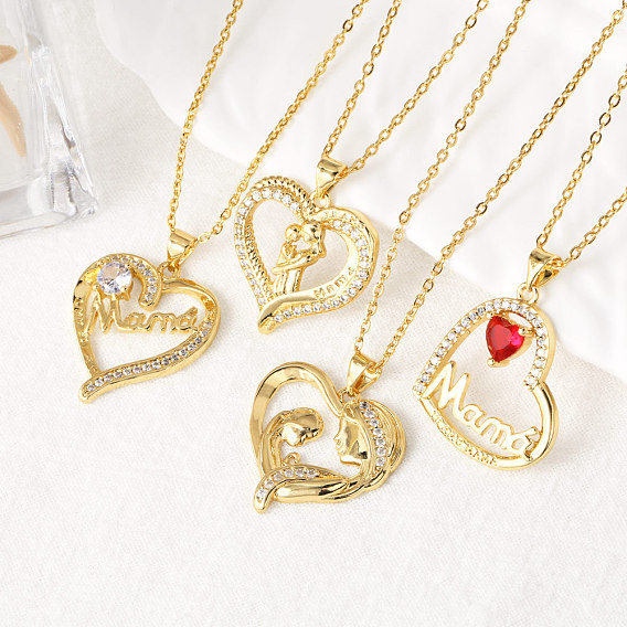 Подвеска в виде сердца из латуни с прозрачными кубическими циркониями в виде сердца, подарок на День матери.