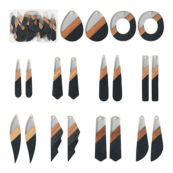 20шт 10 стили подвески из смолы и орехового дерева, пончик, капля и прямоугольник, разнообразные