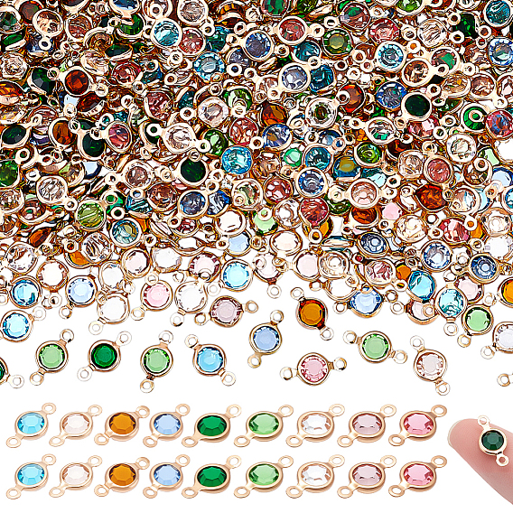225шт. 9 цвета латунь с гранеными стеклянными звеньями, соединительные подвески, плоско-круглые, золотые