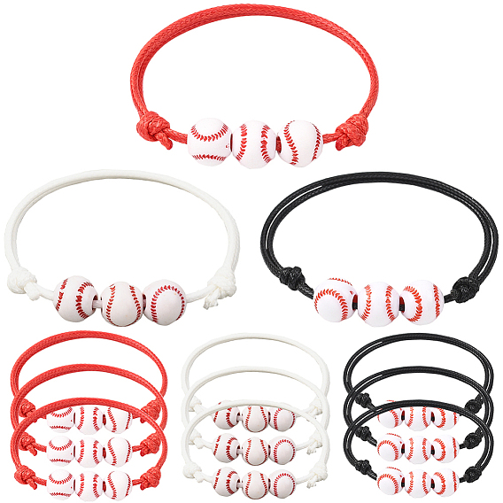15шт. 3 цвета спортивные акриловые браслеты из бусин для мужчин и женщин, бейсбол, воском шнура
