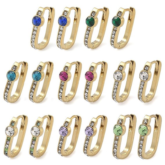 304 из нержавеющей стали овальные серьги обруча, со стразами, реальный 14 k позолоченный, ионное покрытие (ip)