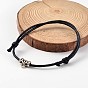 Adjustable Waxed Cotton Cord Bracelets, with Alloy Findings, Antique Silver, 65mm