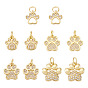 10Pcs 5 Styles Rack Plating Brass Micro Pave Cubic Zirconia Charms, with Jump Ring, Long-Lasting Plated, Cadmium Free & Lead Free, Dog's Paw Print Charm
