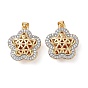 Brass Micro Pave Clear Cubic Zirconia Pendants, with Glass, Flower Charms