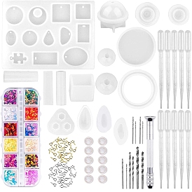 Food Grade Geometric DIY Silicone Pendant Molds Kits, Decoration Making, Resin Casting Molds, For UV Resin, Epoxy Resin Jewelry Making