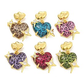 Rack Plating Brass Cubic Zirconia Pendants, with Resin, Long-Lasting Plated, Lead Free & Cadmium Free, Heart, Real 18K Gold Plated