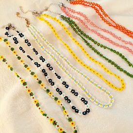 Summer Flower Beaded Necklace - Handmade Weave Jewelry for Girls, Versatile.