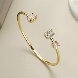Minimalist Geometric Zirconia Open Cuff Bracelet for Women - Delicate Luxury Jewelry