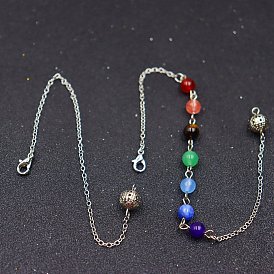 Natural Gemstone Dowsing Pendulums Chains, with Metal Chains and Clasps