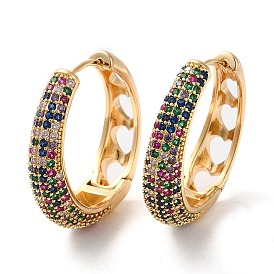Brass Micro Pave Cubic Zirconia Thick Hoop Earrings, Hollow Heart Earring for Women, Long-Lasting Plated