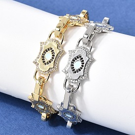 Латунные браслеты-цепочки с микропаве из кубического циркония для женщин, злые глаза, стойки покрытие, долговечный, без кадмия и без свинца