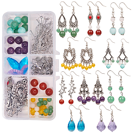 SUNNYCLUE DIY Earring Making, with Alloy Links & Bead Caps, Glass Pendants, Natural Gemstone Beads, Brass Earring Hooks