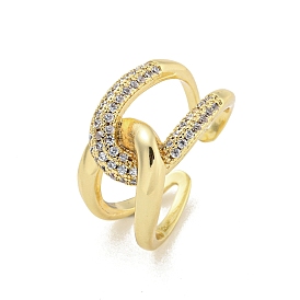 Rack Plated Brass Micro Pave Cubic Zirconia Knot Open Cuff Rings for Women, Lead Free & Cadmium Free, Long-Lasting Plated