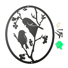 Décorations de pendentif en fer, pour la décoration de jardin extérieur, ovale avec des oiseaux