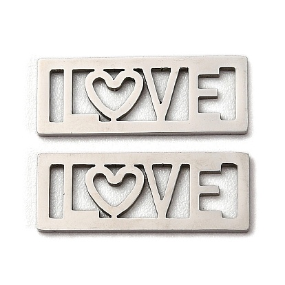 201 Stainless Steel Cabochons, Laser Cut, Rectangle with Word LOVE