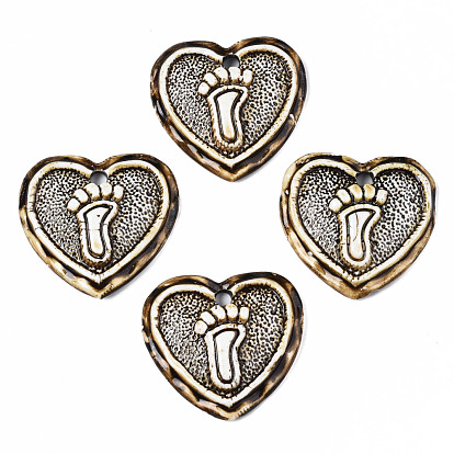 Handmade Porcelain Big Pendants, Heart with Footprint