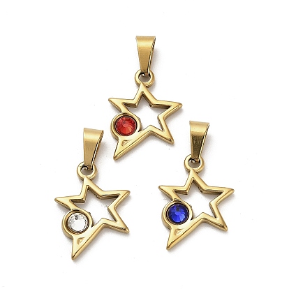 304 подвески из нержавеющей стали, со стразами, звезда, ионное покрытие (ip), золотые
