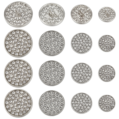 20шт 4 стили пуговицы из сплава, плоско-круглые, со стразами, 1-луночное